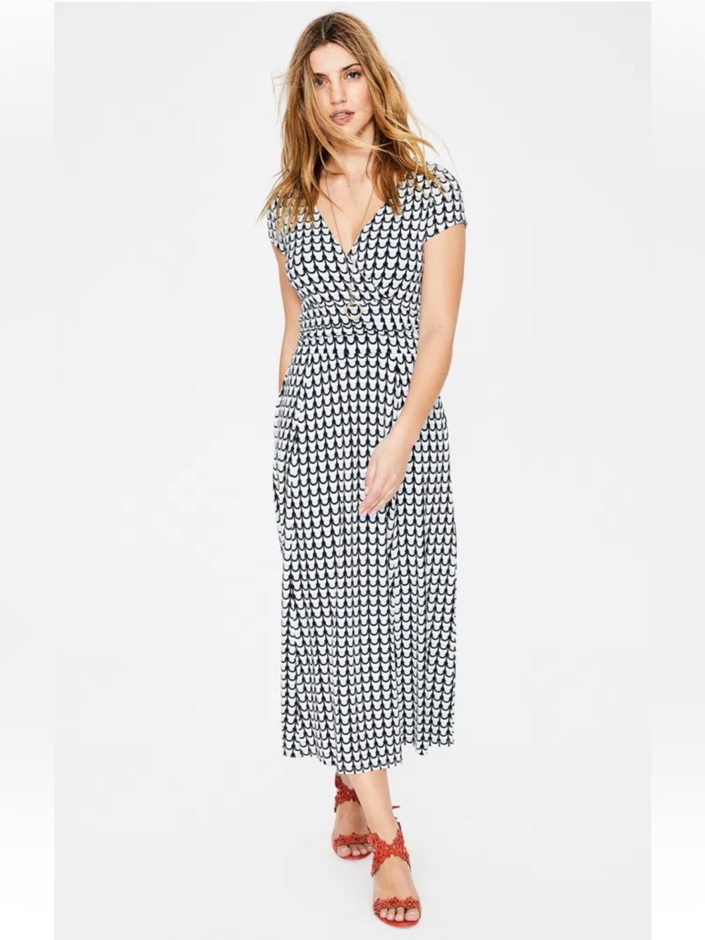 BOGO! BODEN Lily Jersey Knit Dress Ice Grey Retro Spot Blue White Size  6 Petite